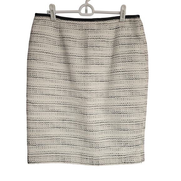 NEW NWT Calvin Klein White & Black Tweed Pencil Skirt Faux Leather Trim | Size 8 - Picture 1 of 10